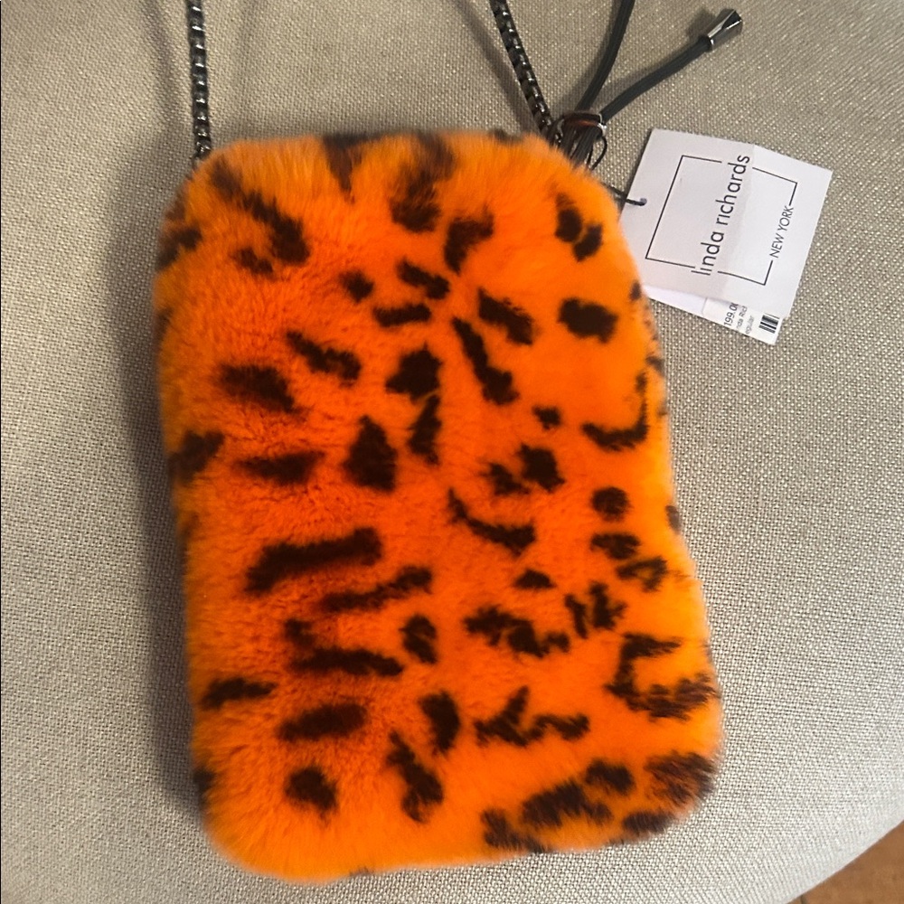 Linda Richards New York Genuine Fur Orange Leopard Print Bag